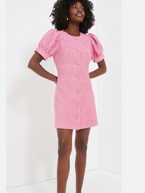 Tuckernuck Pink Tweed Button-Front Mini Dress